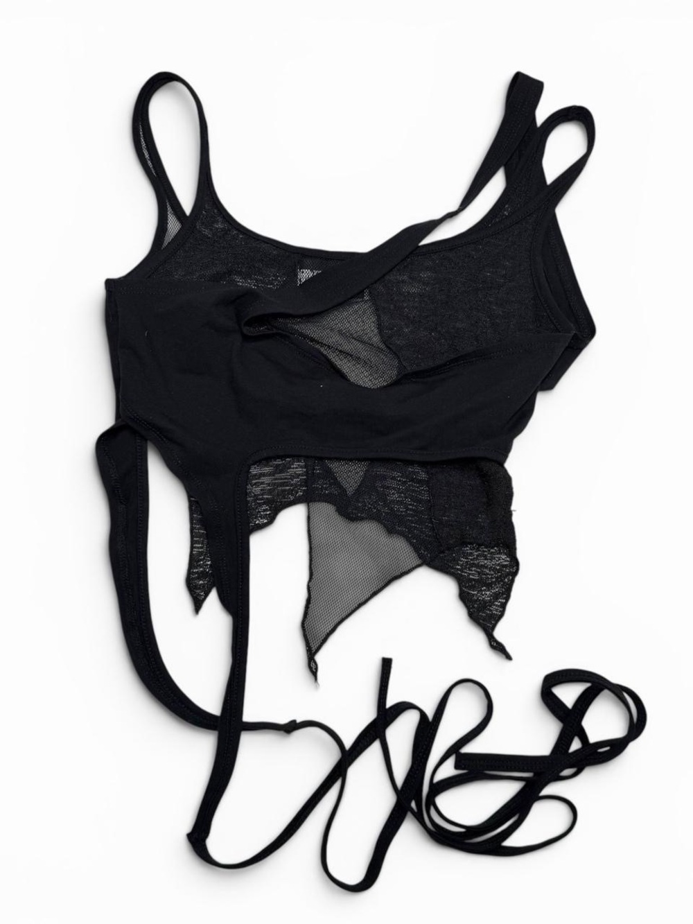 Darker Wavs Echo Layered Distressed Wrap Tank Top in Black